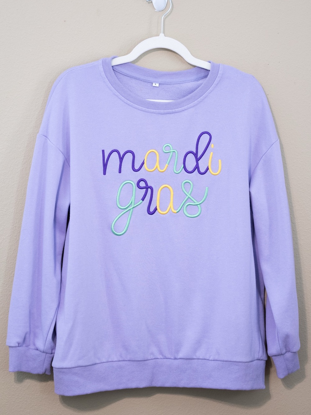 Mardi Gras Lavender Embroidered Sweatshirt New Orleans Purple Crewneck